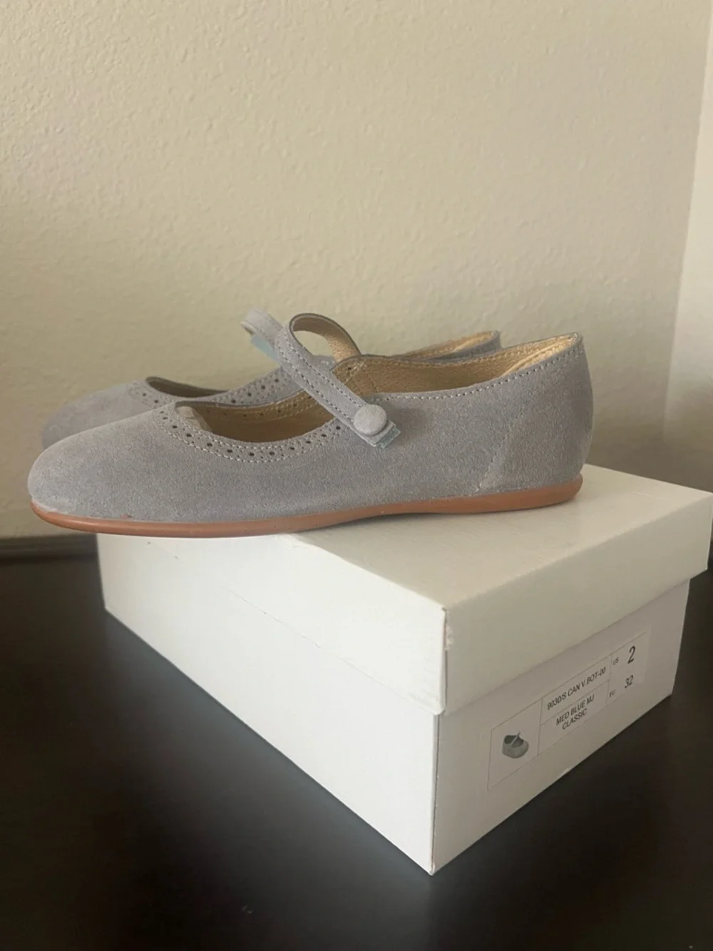 Elephantito Med Blue Classic Mary Janes Leather Suede Size US 2 EU 32